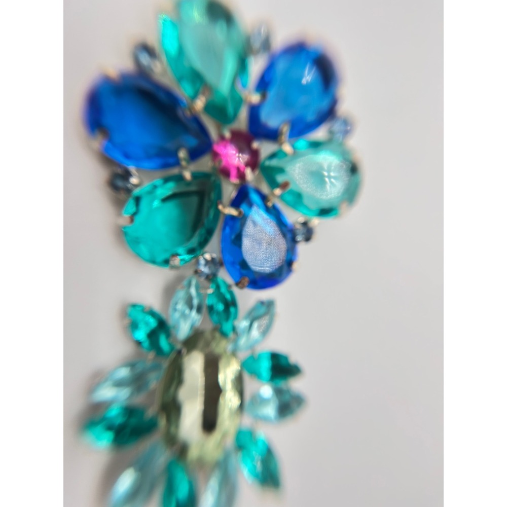 Floral Rhinestone Charms Womens OS Multi Good Blue Teal Crystal Set